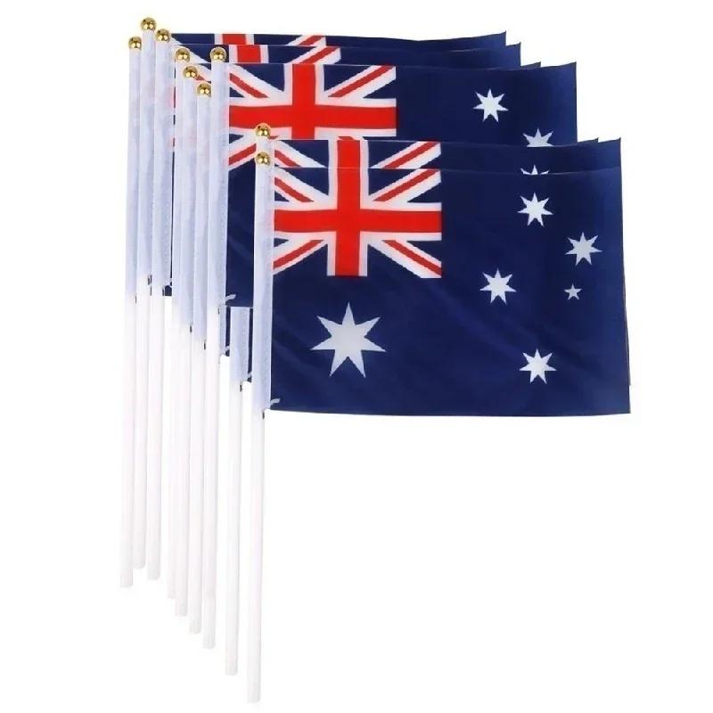 Hand Held Mini Flag Waving Australian National Flags Plastic Poles 21 X 14cm Australia Flag