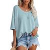 Summer Women's T-shirt V-neck Waffle Casual Loose Short-sleeved T-shirt