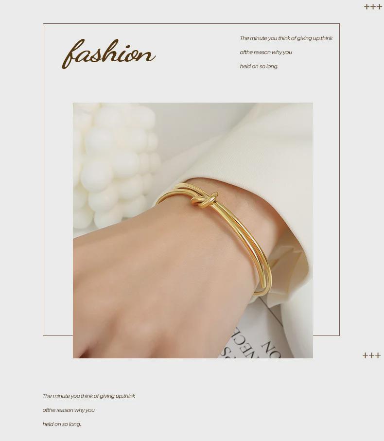 Double-Layer Titanium Steel Twisted Knot Open Ring Bracelet