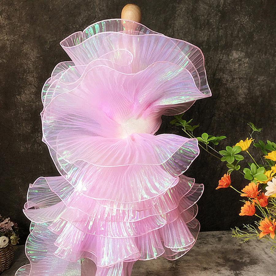 1Yard Lace Fabric Mermaid Ruffled Transparent Iridescent Laser Pleated for Wedding Sewing Costume Supply Craft