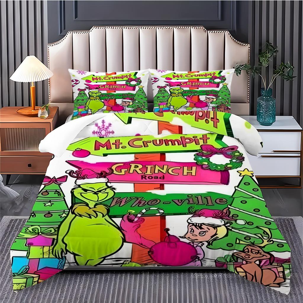 Duvet Cover Printed With Christmas Decoration Super Soft Brushed Microfiber Double Bed Comfortable Set With Zipper Closure And 2 Pillowcases