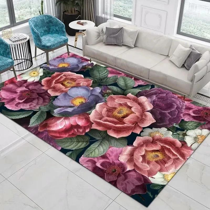 Home Decor Entrance Door Mat Flower Rose Pastoral 3D Print Carpet Living Room Rugs Soft Non-slip Floor Mat Carpet Bedroom Decor