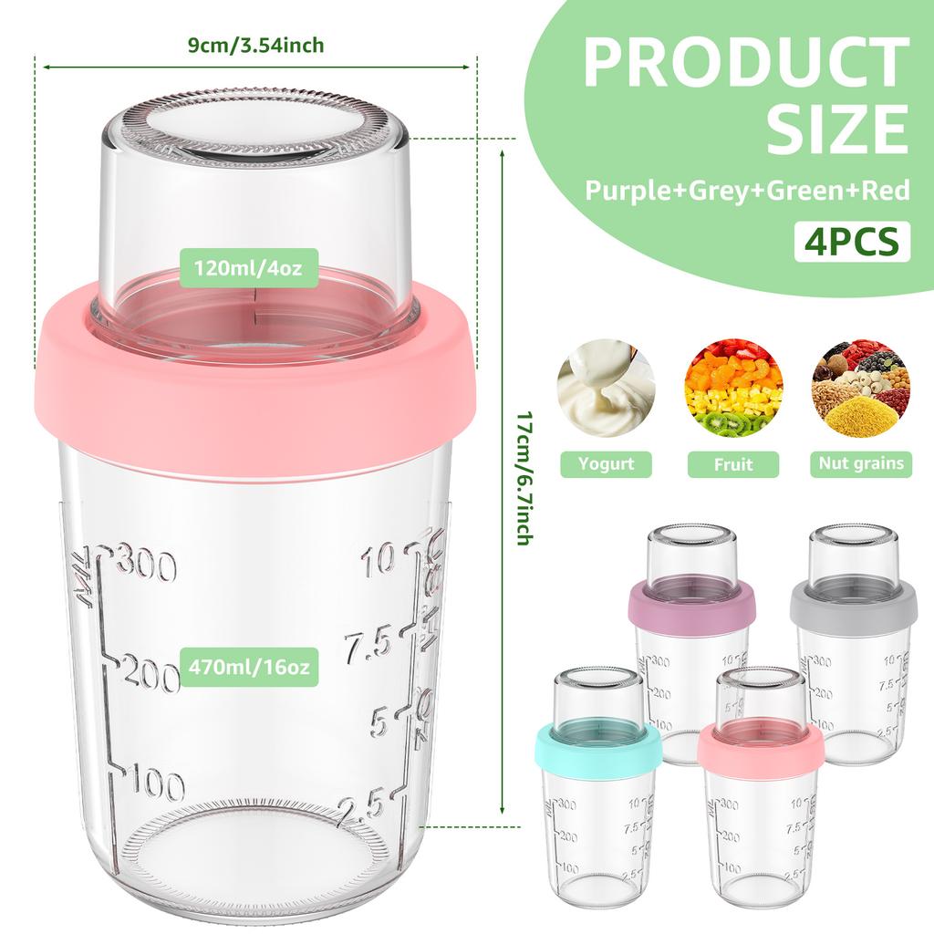 2/4 Pcs Overnight Oat Cup 470 ML Glass Yogurt Parfait Cup Portable Leak-proof Yogurt Container Cereal Milk Salad Cups for Work