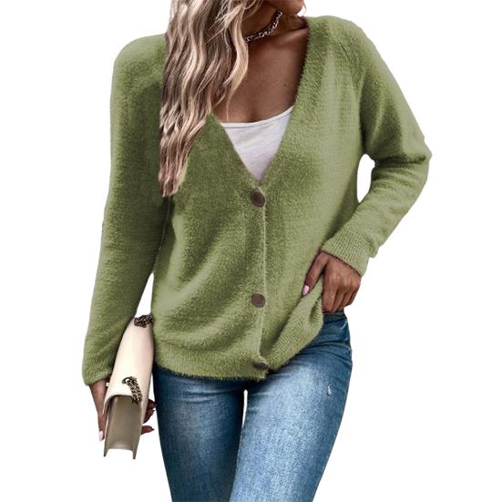 Женский теплый вязаный свитер с глубоким V-образным вырезом пуловер джемпер с длинным рукавом вязаный свитер на пуговицах кардиган верхняя одежда S армия зеленый 2124₽