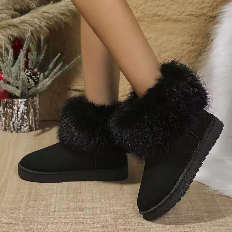 Fashion Women Shoes 2024 Retro Round Toe Women's Boots Winter Plush Warm Short Boots Lightweight Non-slip Ladies Snow Boots