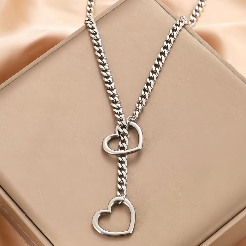 Retro Hip-hop Simple Peach Heart Versatile Necklace for Men and Women Couples