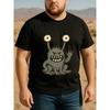 European Size Four-Eyed Grey Monster Men'S Printed Short-Sleeved T-Shirt, Patterned Printed T-Shirt for Men, Breathable Fabric