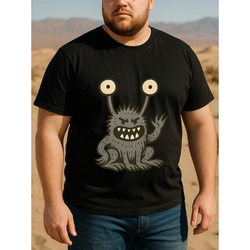 European Size Four-Eyed Grey Monster Men'S Printed Short-Sleeved T-Shirt, Patterned Printed T-Shirt for Men, Breathable Fabric