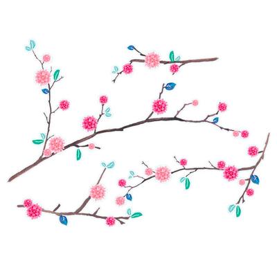 [Q8288] - 'Çiçek Dalları' Pembe Mavi Sticker Levhası - 50x70 cm