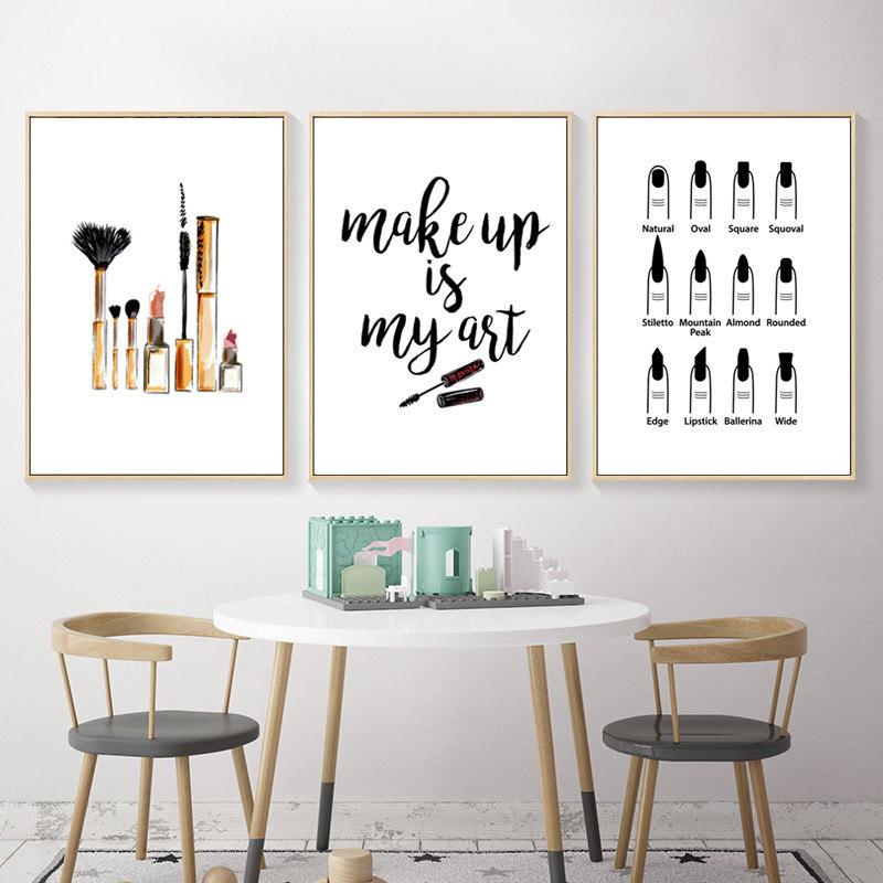 Nail Beauty Makeup Wall Decor Canvas Painting Eyebrow Canvas Art Poster Fashion Salon Quote Picture Girl Bedroom Prints HD2779