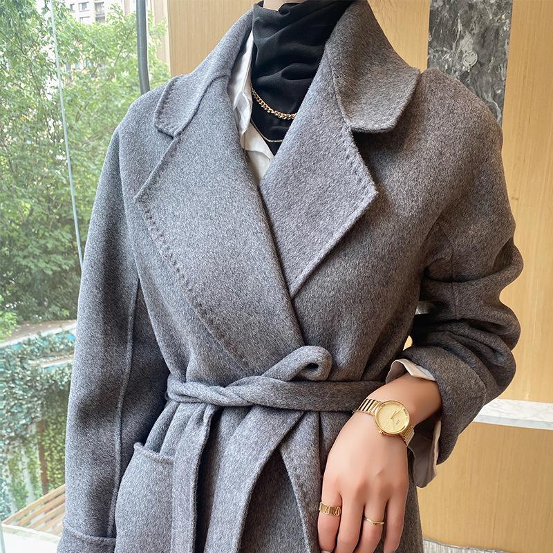 Double-Sided Cashmere Wool Coat: Women's Korean-Style Loose Hepburn Jacket with Suit Collar in Green.