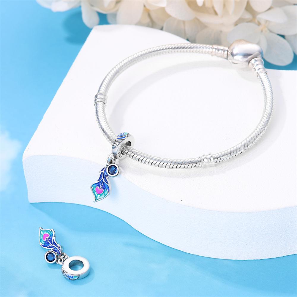 Original Charms  Copper Blue Feather Beads Fit Charms Plata  Bracelets For Women Women Jewelry Making Diy
