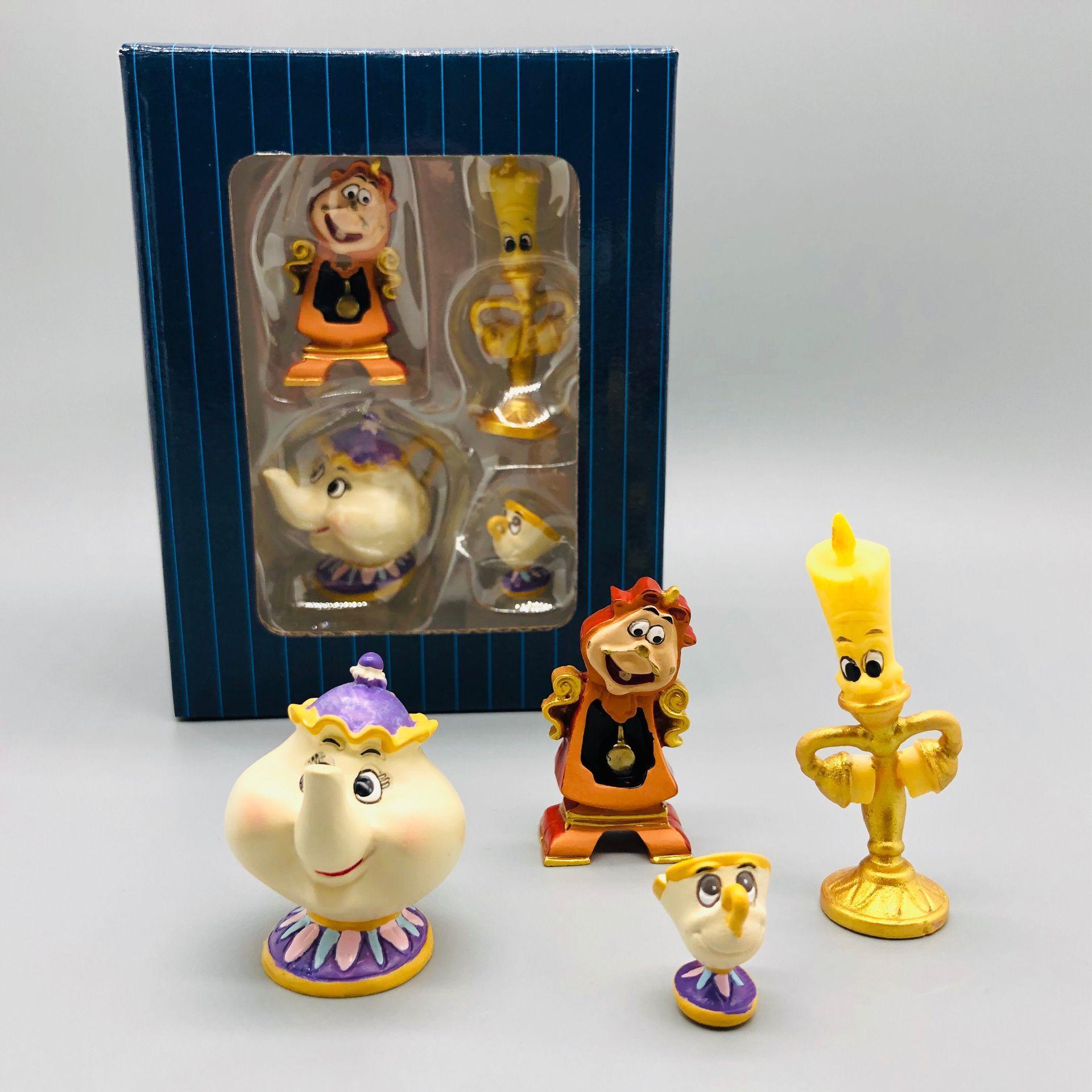 

4Pcs Disney Anime Figure Movie Beauty And The Beast Cogsworth Mr Clock Miniature Collectible Decoration Figurine Toys Model Gift