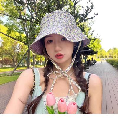Cute Floral Double-sided Bucket Hat Women's Summer Big Brim Sunshade Sunscreen Hat Showing Face Small Bucket Basin Hat