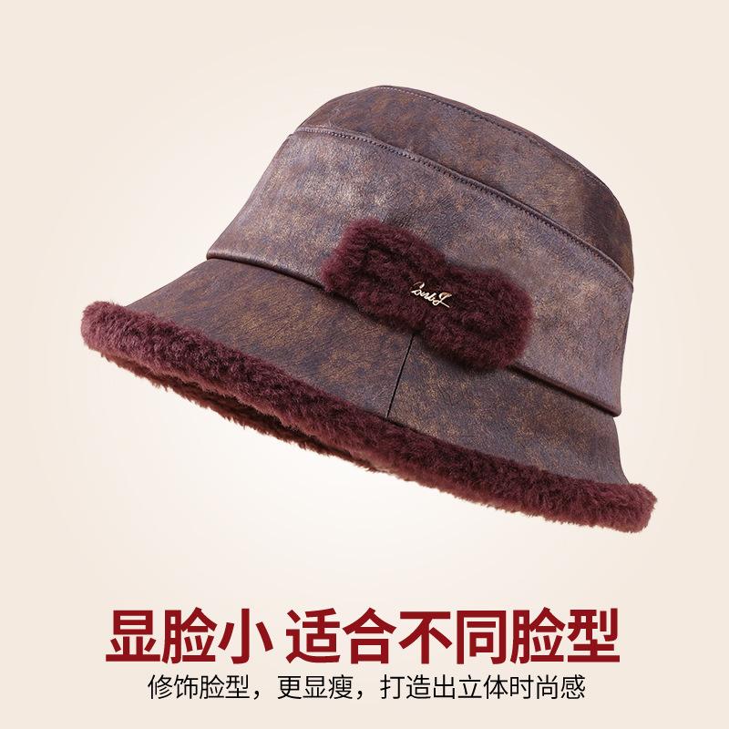Autumn and Winter Elderly Hat Lady Mother Basin Hat Double Warm Fashion Versatile Grandma Bucket Hat