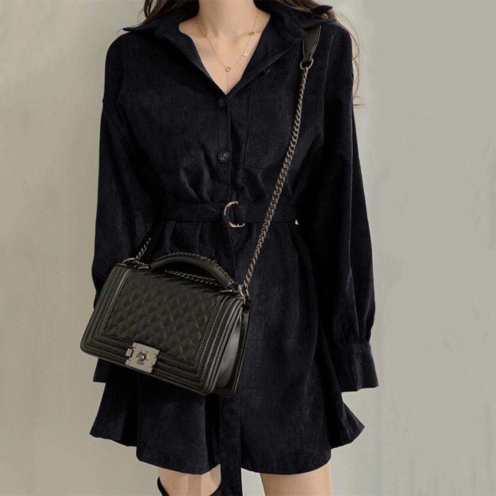 

Женское платье-рубашка, модное осеннее платье с принтом, завязывающееся на талии, с подвернутыми рукавами, пуговицами, отложным воротником, плиссированное платье S