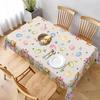 Easter Bunny Eggs Flowers Waterproof Tablecloths Easter Party Decorations Spring Tulip Florals Table Covers Dining Table Decor