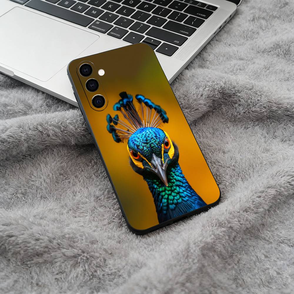 

Colorful peacock Black Soft Silicone Phone Case for Samsung Galaxy A73, A71, A72, A70, A53, A52, A51 Samsung a714g
