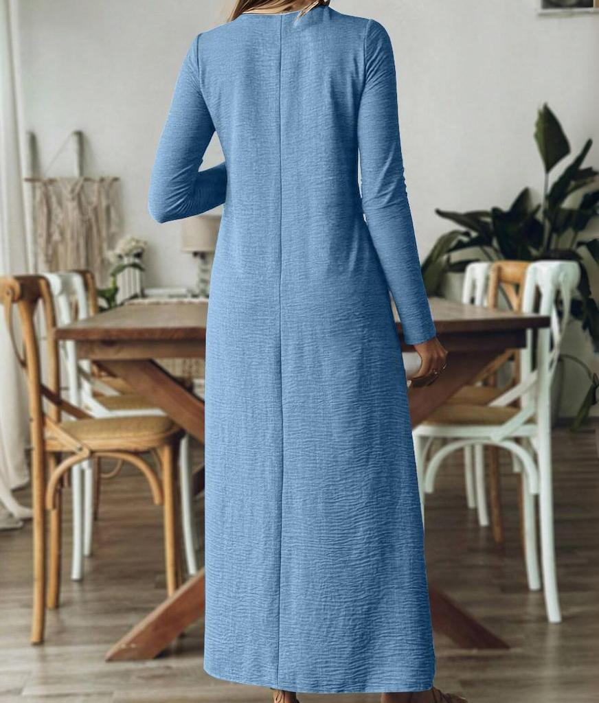 2025 Autumn/Winter Elegant European & American Solid Color Long Sleeve Slimming Maxi Dress