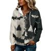Women's Hooded Button Front Halloween Print Pullover Sweatshirt for Casual Fall Outfits