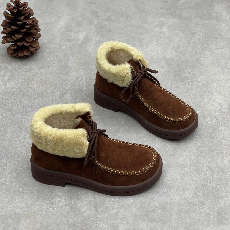 

Johnature Плюшевые Теплые Короткие Ботинки из Натуральной Кожи на Шнуровке на Низком Каблуке из Мягкой Коровьей Кожи Женские Хлопковые Туфли 40 кофейный