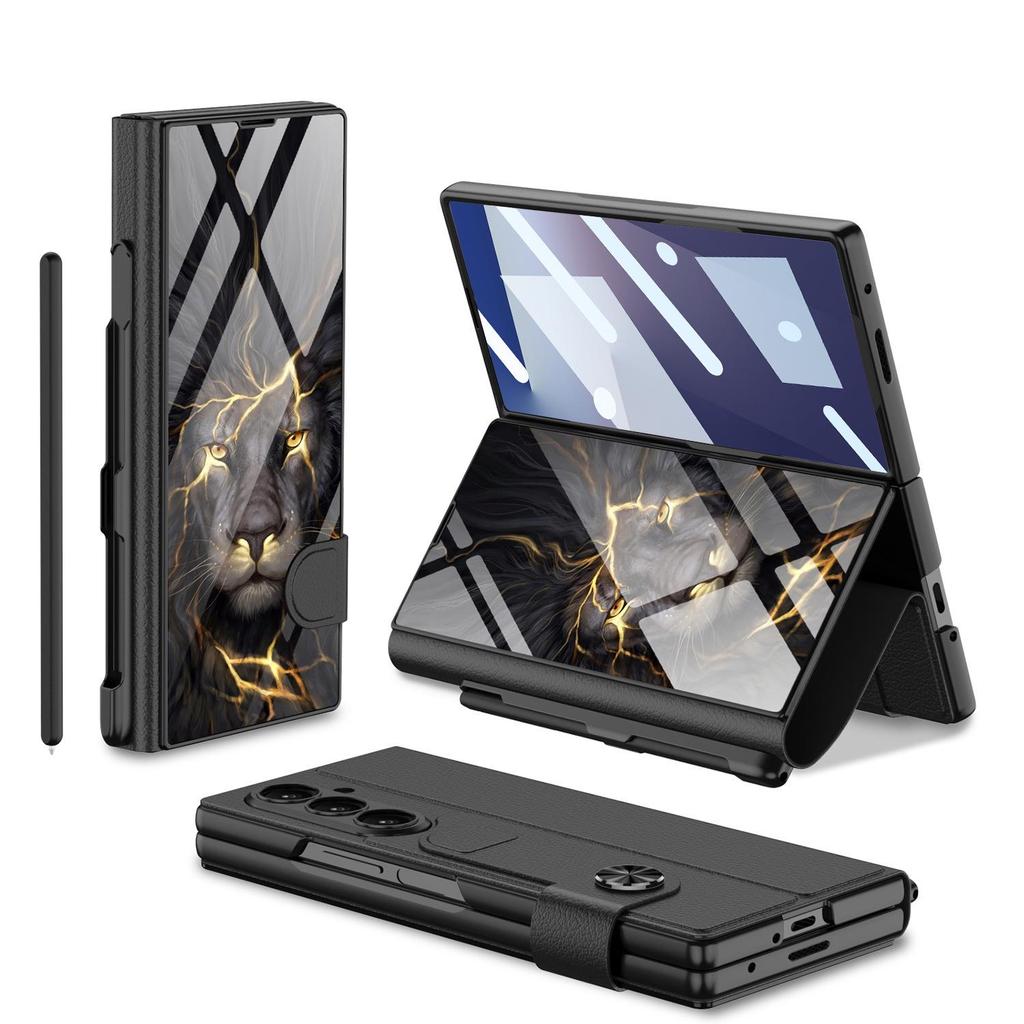Samsung Z Fold7 5G Leather Flip Case with Glass Painting & Pen Slot