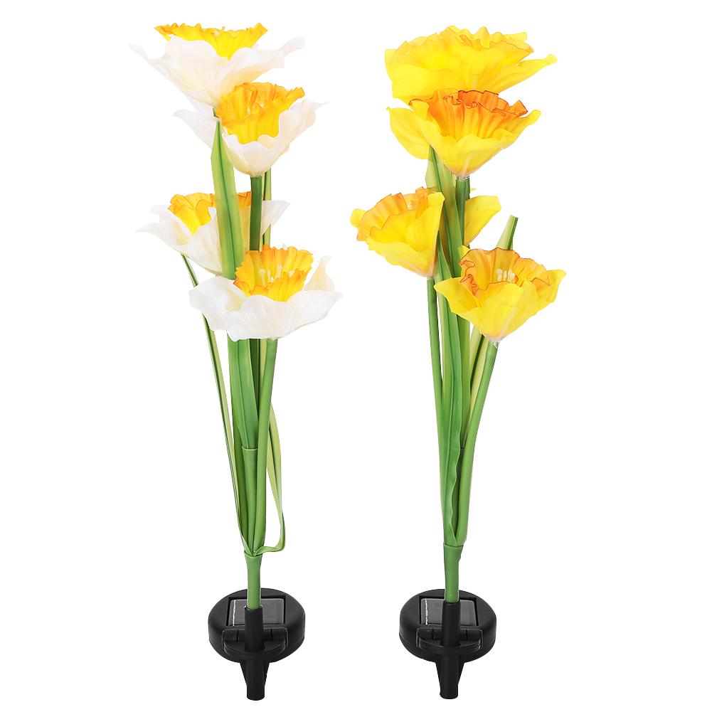 Outdoor Solar Powered LED 4 Daffodil Flowers Lights Lamp for Garden Patio Backyard Decoration