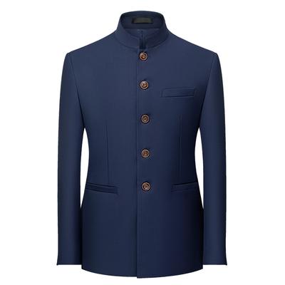 Einfarbiger Herrenanzug mit Stehkragen im chinesischen Stil, schmale Passform, Blazer, ZhongShan-Anzugjacke, chinesischer Tunika-Anzug, einteilig