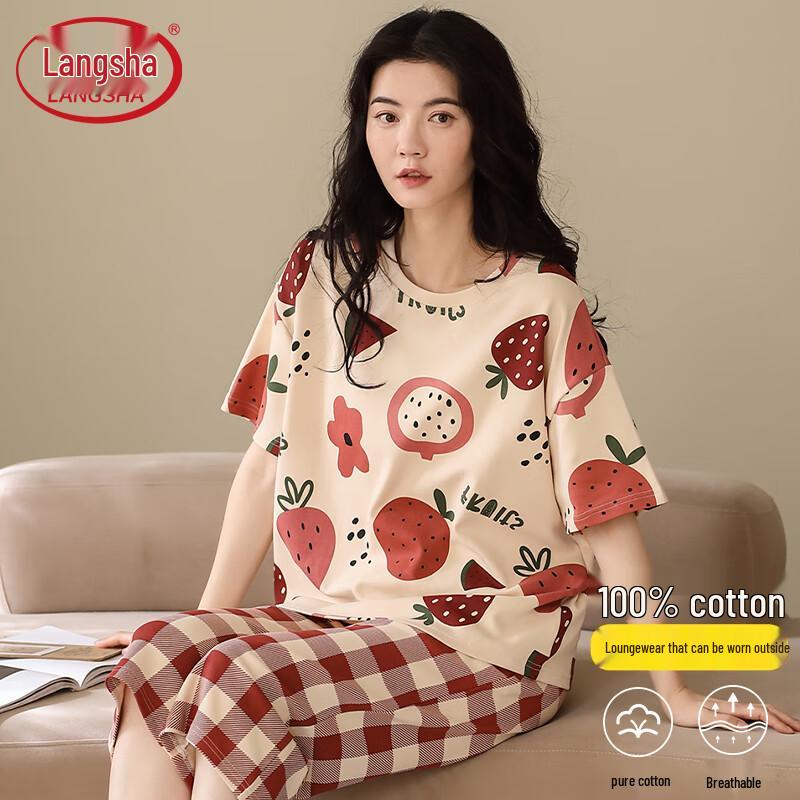Women s Cotton Short-Sleeve Pajama Set M