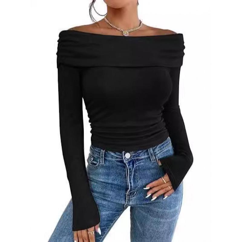 2026 European & American Sexy Off-Shoulder Slim Long-Sleeve Women's Top