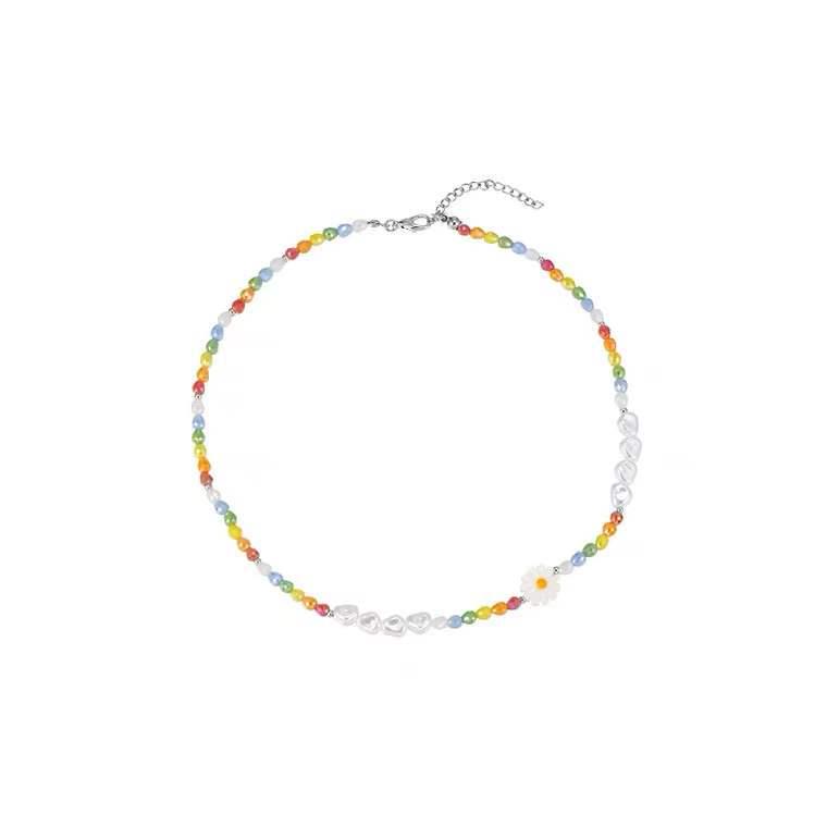 High-End Korean Floral Beaded Pearl Necklace & Bracelet Set for Women