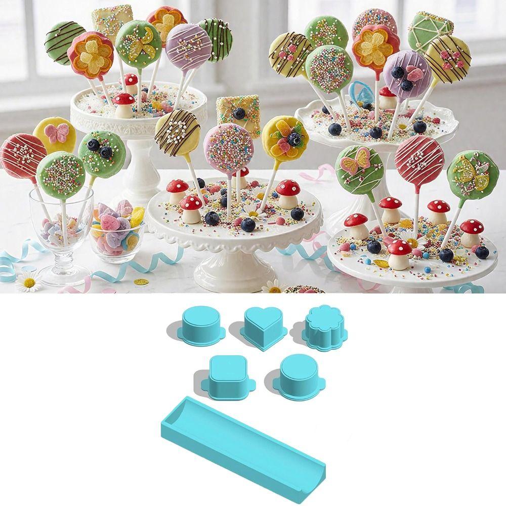 6PCS Food Grade Plastic Cake Pop Mold Set Flower/Heart Shape Cake Lolly Mold  Desserts