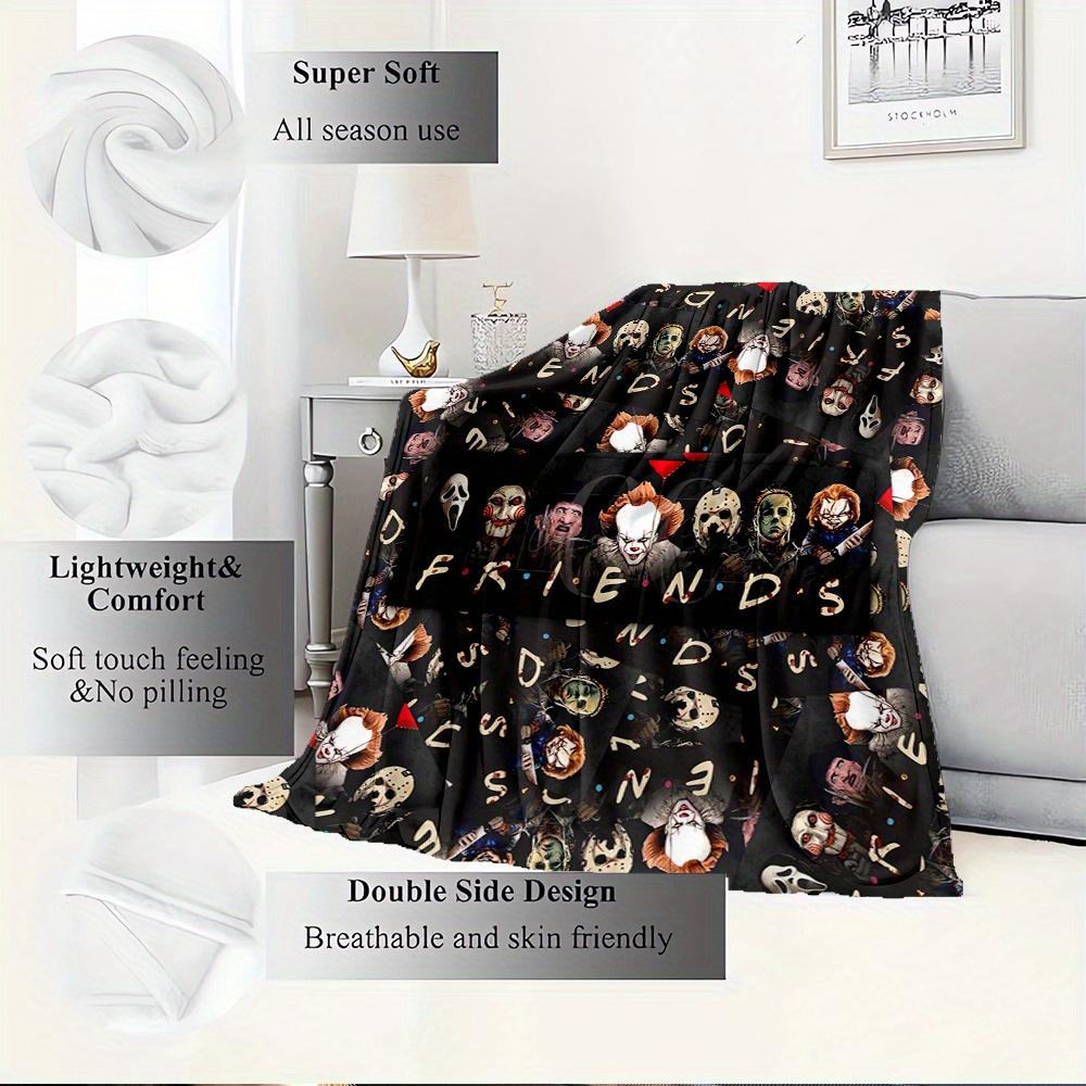 1pc Horror, ,Printed Flannel Blanket, Super Soft Plush Bed Cover, Four Seasons Quilt for Sofa, Bed, Office,90