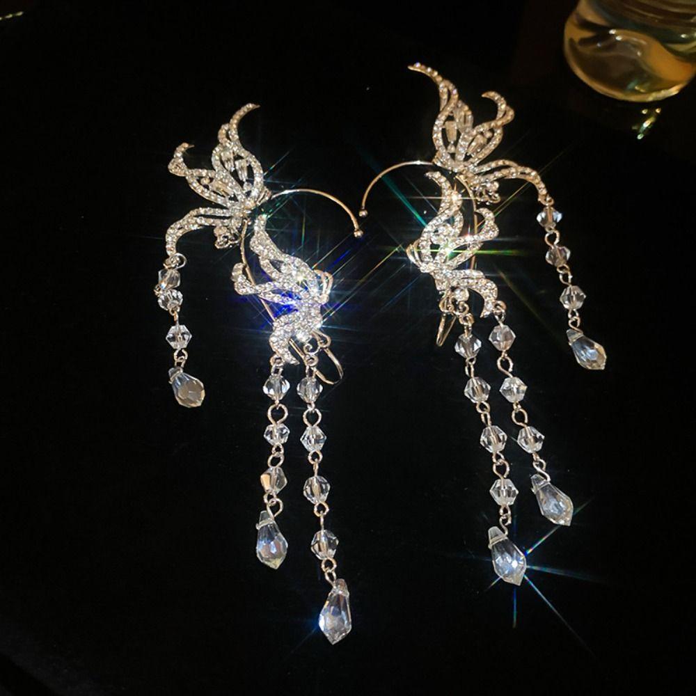Luxury Butterfly Tassel Earring Korean Style Exaggerate Ear Cuff  Wedding Jewelry
