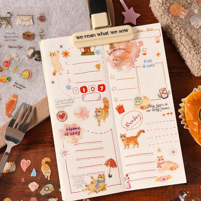 20pcs Cute Cartoon Cat & Dog Sticker Book, Adorable Pet Pattern Journal Decor Stickers, Student Diary Album DIY Collage Material