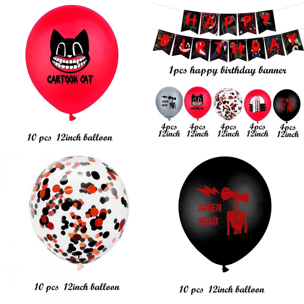 Unique Siren Head Cartoon Cat Horror Theme Birthday Party Balloons And Cake Topper