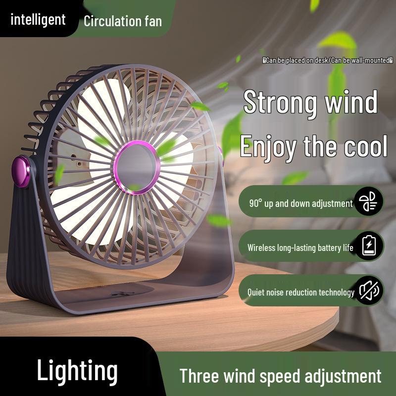 Portable USB Desktop Fan with U-shaped LED Light for Strong Wind Circulation