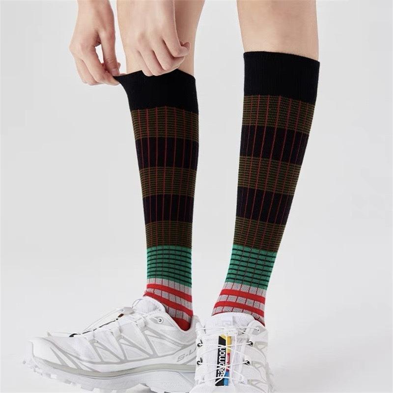 Women's Spring and Autumn Fashion Retro Collision Color Stripe Thin Long Tube Stack Socks