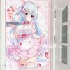 Cute Light Blue Hair Neko Maid Girl Anime Tapestry Strawberry Parfait Sweet Theme Wall Hanging for Dorm Bedroom Otaku Room Decor