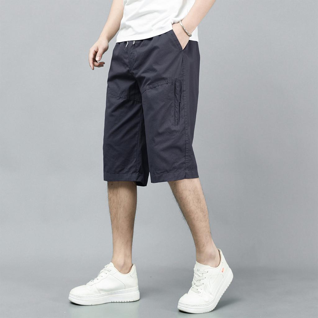 Men's Loose Fit Cargo Shorts with Multiple Pockets Drawstring Waist Casual Knee Length Cotton Shorts for Daily Wear