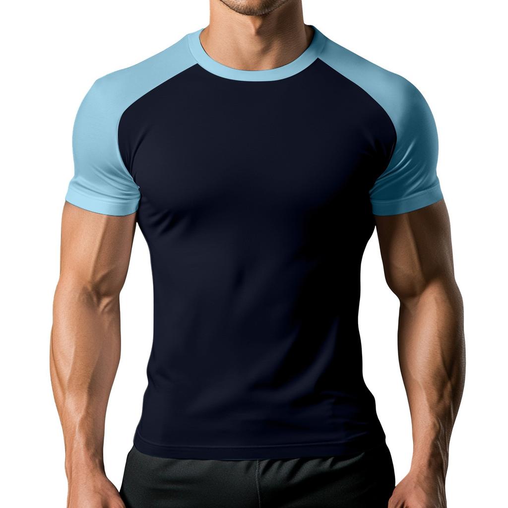 Men's Colorblock Pattern Raglan Short Sleeve Sports T-Shirt