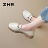 ZHR Women's First-Layer Cowhide Chunky Heel Slip-On Loafers