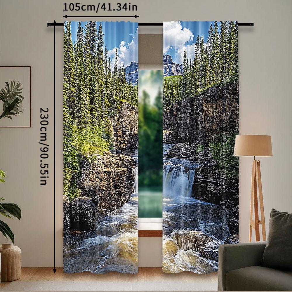 Set Of 2 Landscape Curtain River Float Between Rocks Forest Northern Recreation Camping Rafting Woods Bedroom Living Room Polyester Perfect For