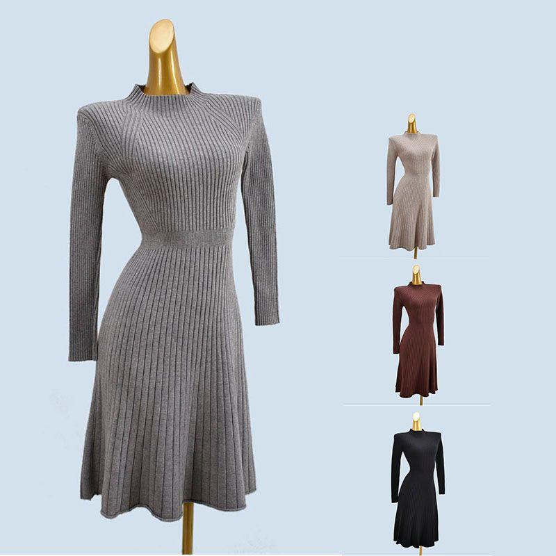 Easiest for Match Western Style Knitted Dress Female Outwear Autumn and Winter Tight Waist Slim Looking Midi Skirt Match with Coat Base Sweater