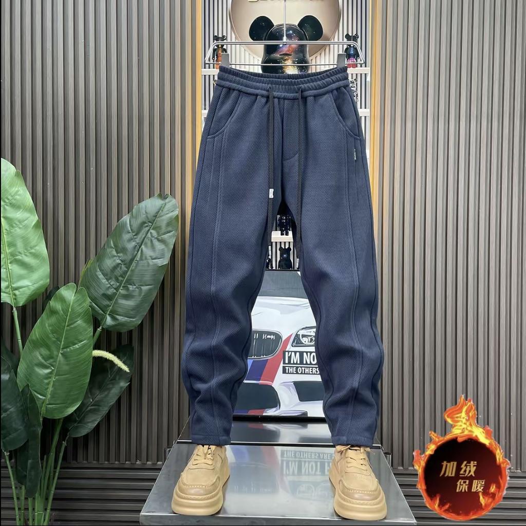 Autumn and Winter New Trendy Men's Pants Popular Handsome Warm Versatile Pants Fleece Thickened Thin Pants Casual Pants