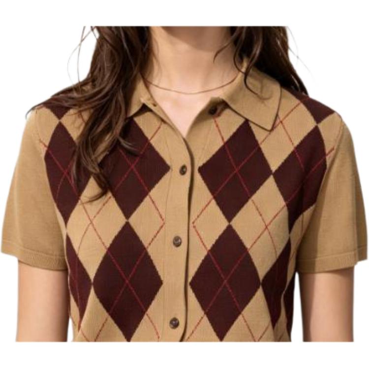 UNIQLO Diamond Pattern Single-Breasted Short Sleeve Sweater Women sweater 488333-34