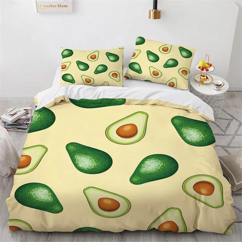 Cartoon Fruit Duvet Cover Tropical Avocado Bedding Set Microfiber Comforter Cover King For Kids Teen Room Decor Birthday Present