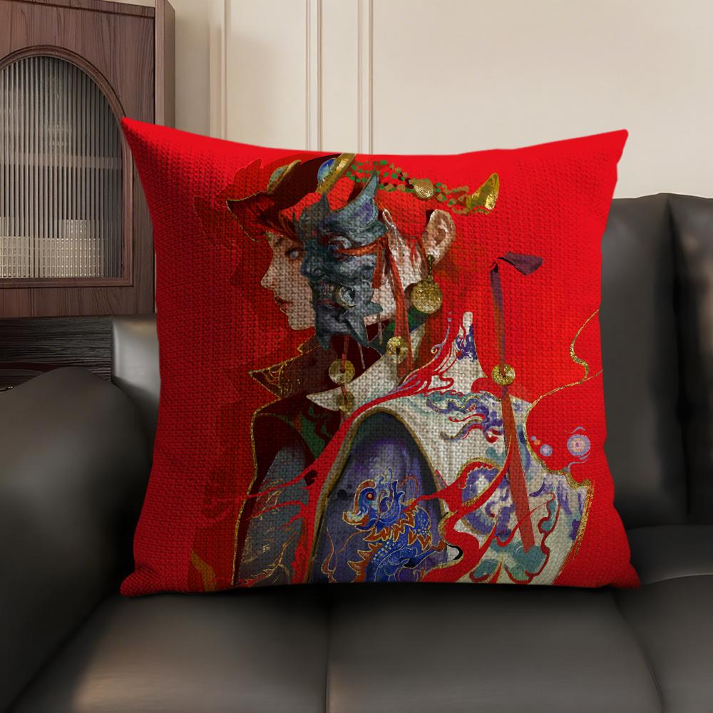 Japanese Cartoon Girl Kimono Style Pillow Case Double-Sided Printing Short Plush Sofa Cushion Cover Bedroom Bedside Pillow