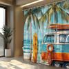 "Beach Van With Surfboards Waterproof Shower Curtain, Tropical Palm Trees Design For Summer Bathroom Decor"