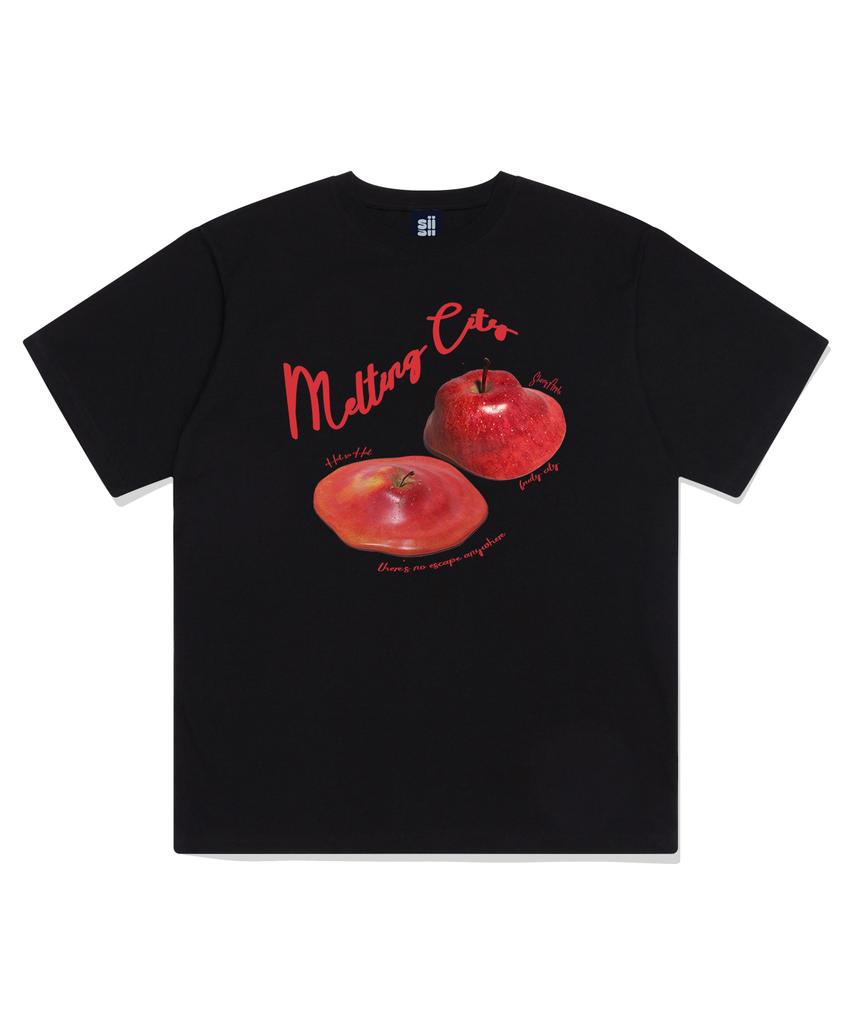 PAGESIISII Melting Apple Printed Short Sleeve T-Shirt Black